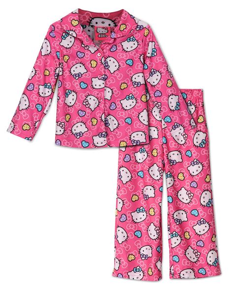 kitty  kitty girls toddler pajamas pink flannel long sleeve buttons  coat