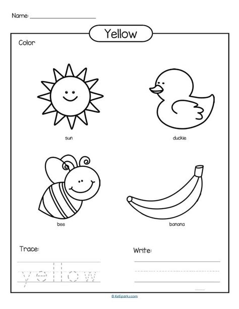 color yellow printable color trace  write teach ideas