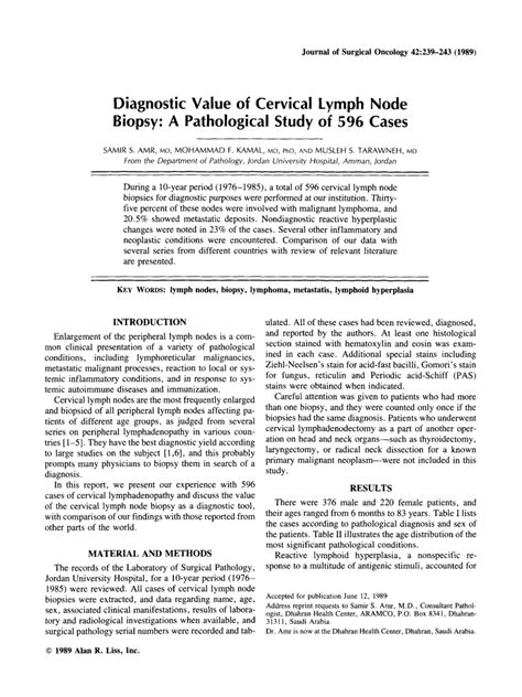 Pdf Diagnostic Value Of Cervical Lymph Node Biopsy A Pathological