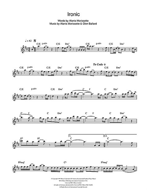 ironic sheet music by alanis morissette alto saxophone 101893