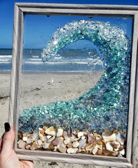 Crushed Glass Beach Wave Sea Glass Window Art Sea Glass Art Projects