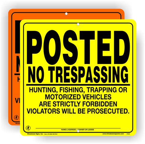Posted No Trespassing No Motorized Vehicles Yellow Or Orange Aluminum