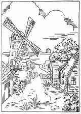 Coloring Windmill Embroidery Transfers Vintage Dutch Pages Designs Transfer Briggs Patterns Adults Qisforquilter Stitch Voor Color Kleuren Volwassenen Scissors Studies sketch template