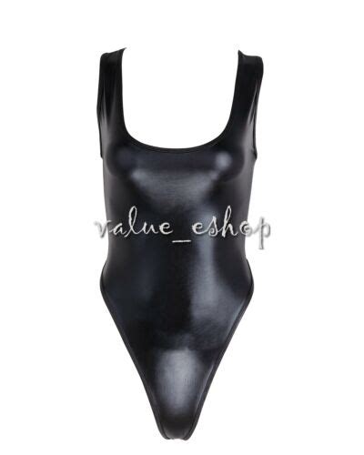 women one piece cut out leotard thong bodysuit wet look bikini monokini