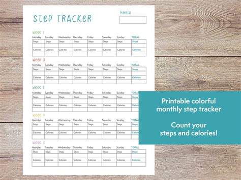 colorful step tracker printable steps log monthly activity etsy ireland