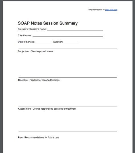 soap note template  printable
