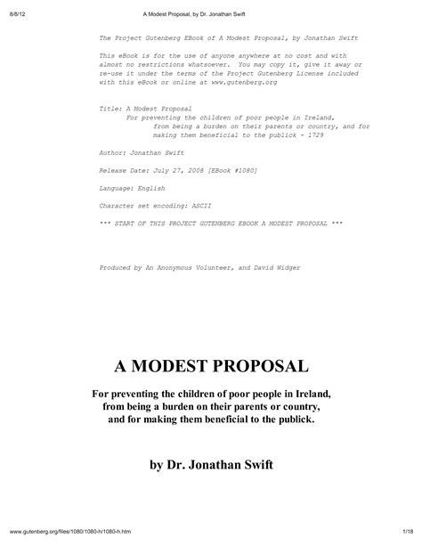 a modest proposal jonathan swift free download borrow and