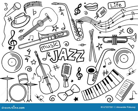 jazz colorless set vector stock vector illustration  trombone