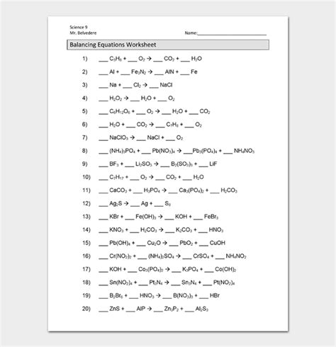 balancing chemical equations worksheets answers
