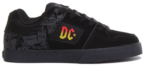 dc shoes pure ac dc collaboration lace up trainer in black size uk 7