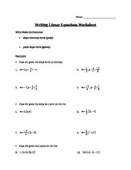 writing linear equations worksheet  laurence shauby tpt