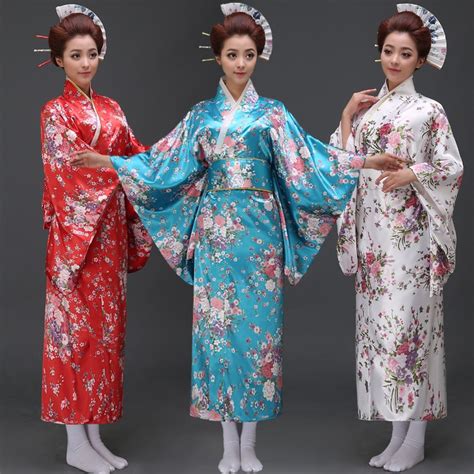 Womens Japanese Kimono Traditional Costume Female Yukata With Bowknot