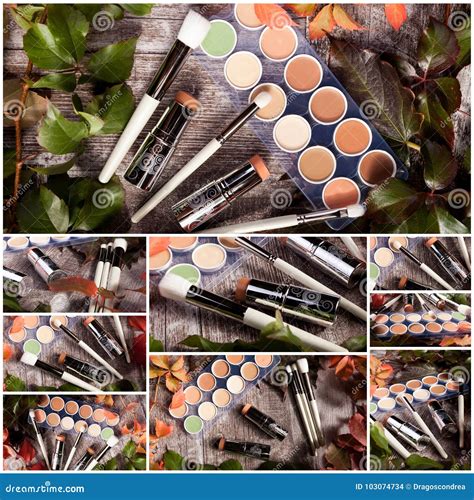 collage  cosmetics    products  artistic beauty images stock photo image