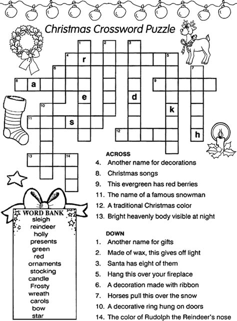 christmas crossword puzzles  coloring pages  kids
