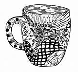 Coffee Zentangle Cup Cups Pen Etsy Coloring Adult Zendoodle sketch template