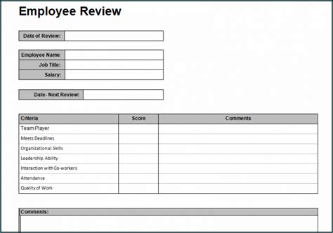 printable employee review template