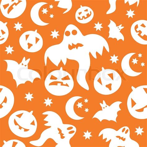 seamless halloween background with ghosts bats pumpkins