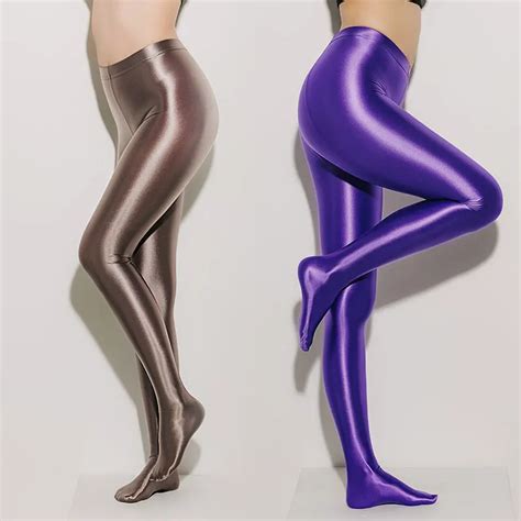 leohex satin glossy opaque pantyhose shiny wet look tights sexy
