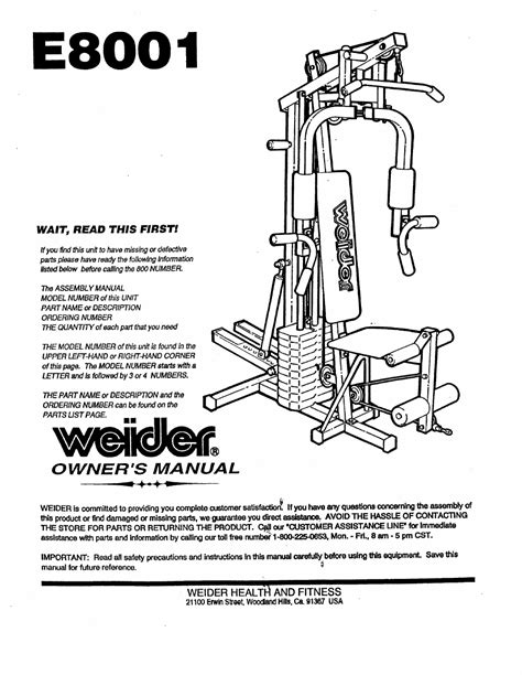 weider cross trainer master  users manual     pages