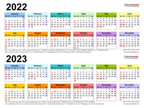 2022 2023 Two Year Calendar Free Printable Word Templates