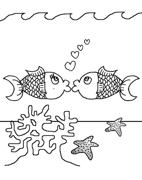 kissing fish  coloring pages  kids printable colouring sheets
