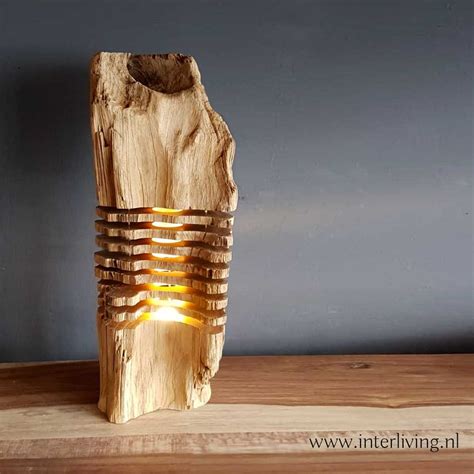 tafellamp botanica gemaakt van oud teak hout rechthoekig zuil model