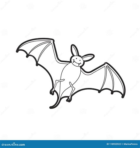 isolated flying bat  black outline stock vector illustration  element cartoon