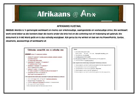 afrikaans huistaal graad  werkkaart sinsvlakwerk teacha