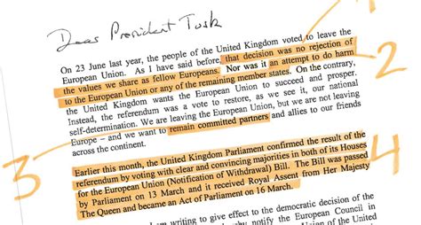 brexit letter annotated  theresa  wrote    meant