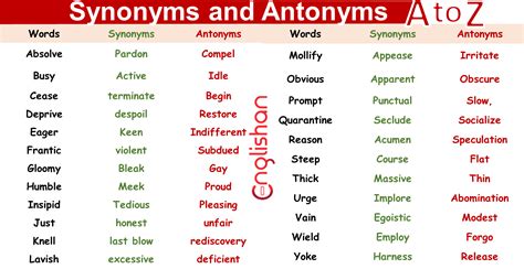 synonyms and antonyms examples sentences englishan