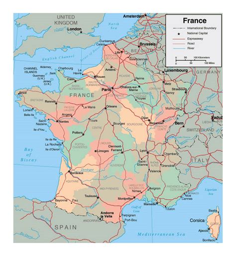 political  administrative map  france  major cities france europe mapsland maps