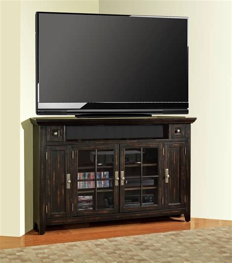 tahoe traditional   corner tall tv console  vintage burnished black