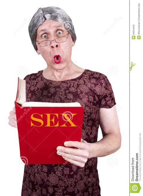 Funny Ugly Mature Senior Woman Shock Surprise Book Stock