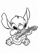 Stitch Guitar Playing Coloring Pages Printable Lilo Categories Kids sketch template