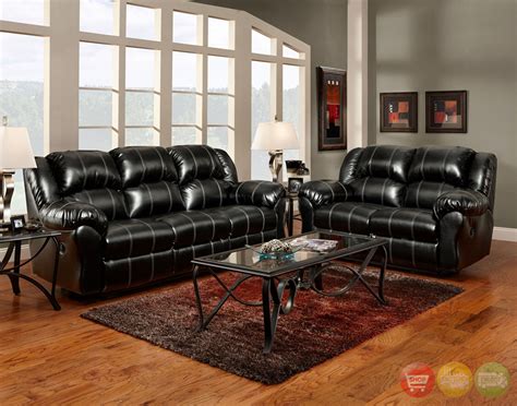Black Bonded Leather Casual Motion Sofa Set Living Room