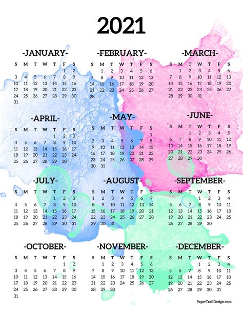 year   glance   calendar printable