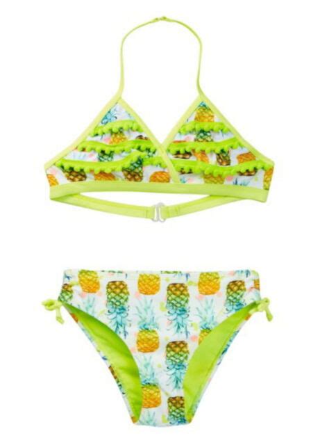 new shekini size l girls teen two piece tie back pineapple bikini set
