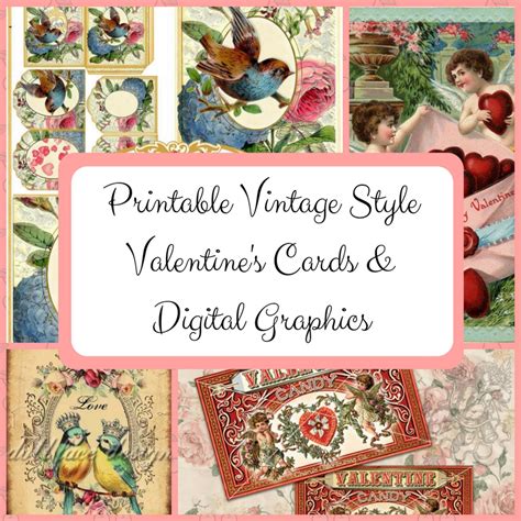 printable vintage style valentines cards digital graphics