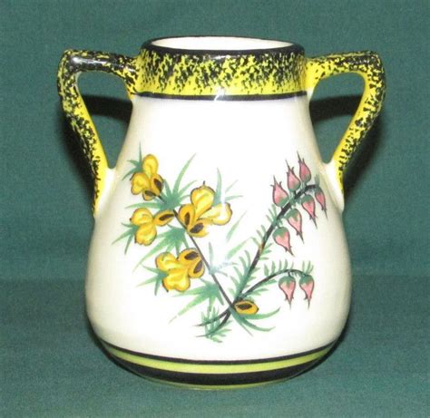 vintage henriot quimper france faience floral pottery handled vase black yellow handle vase