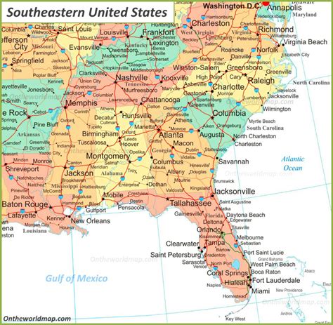 printable map  southeast usa printable  maps  printable map