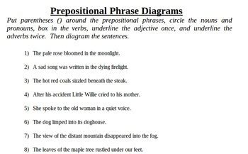 prepositional phrase practice identify  diagram  kovescence