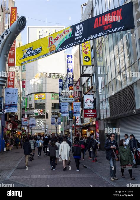 congested streets   shibuya shopping district tokyo japan stock