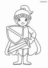 Knight Coloring Smiling Sword Shield Cape Pages Knights Printable Sheet sketch template