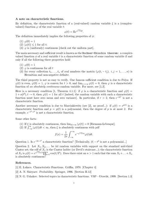 characteristic function  note  characteristic functions