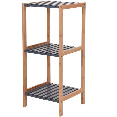 wooden  tier bamboo bathroom grey shelves rack storage organiser caddy
