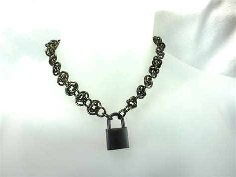 Male Submissive Collar Locking Collar Black Chain Black