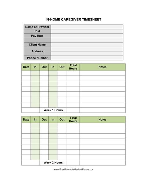 home caregiver timesheet template  printable