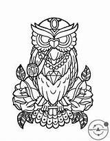 Coloring Owl School Outline Drawing Tattoo Traditional Illuminati Pages Sketch Drawings Flash Tattoos Roses Sketches Chrysanthemum Guns Rose Designs Getdrawings sketch template