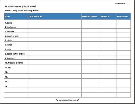 excel inventory sheet template  home inventory teacher printable