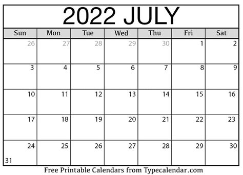 july  calendar july   printables